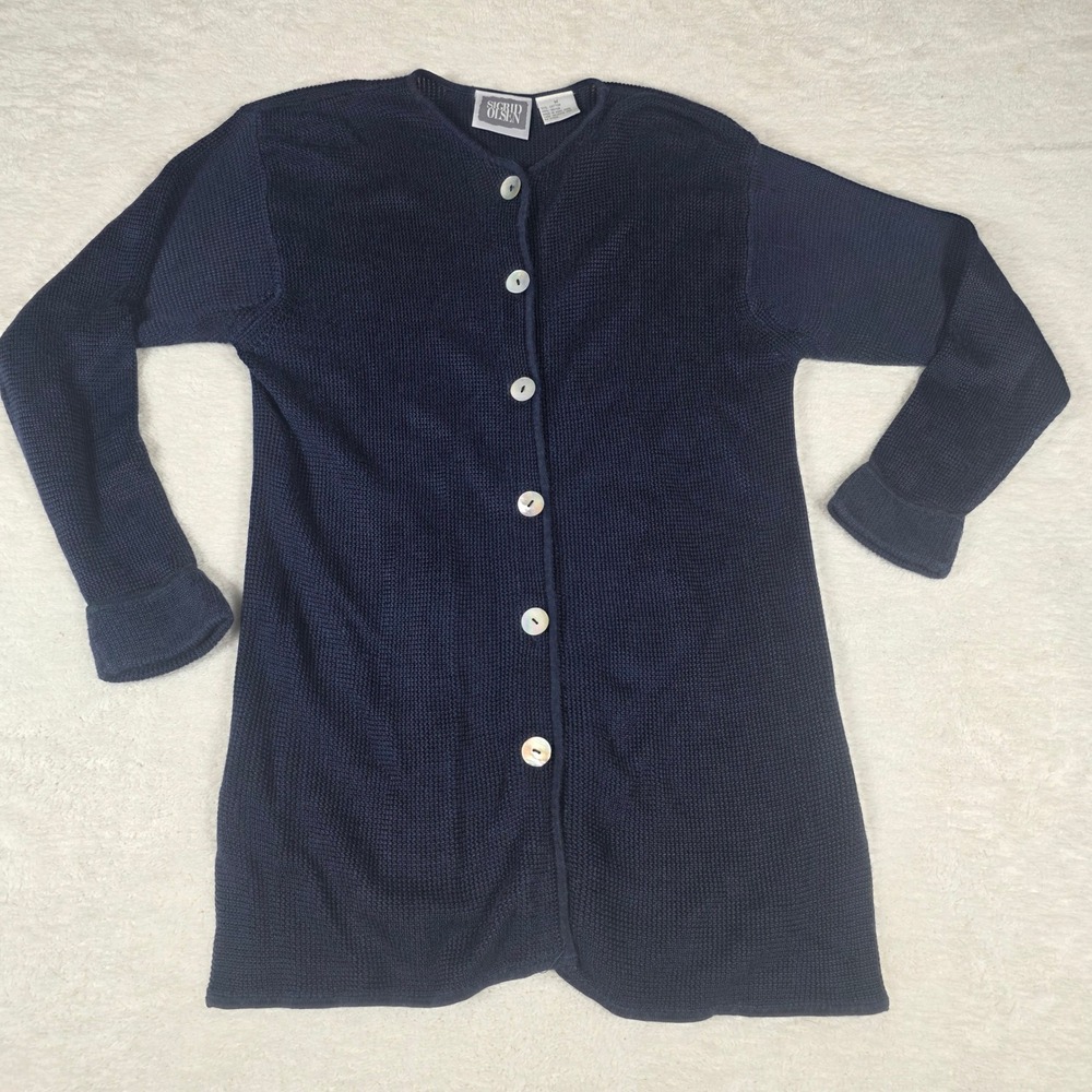 Sigrid Olsen Cardigan Women Medium Navy Blue Excellent Granny Core Coastal Boho‎